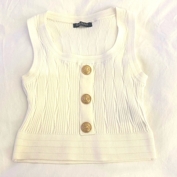 Balmain White ribbed crop top - Picture 1 of 8